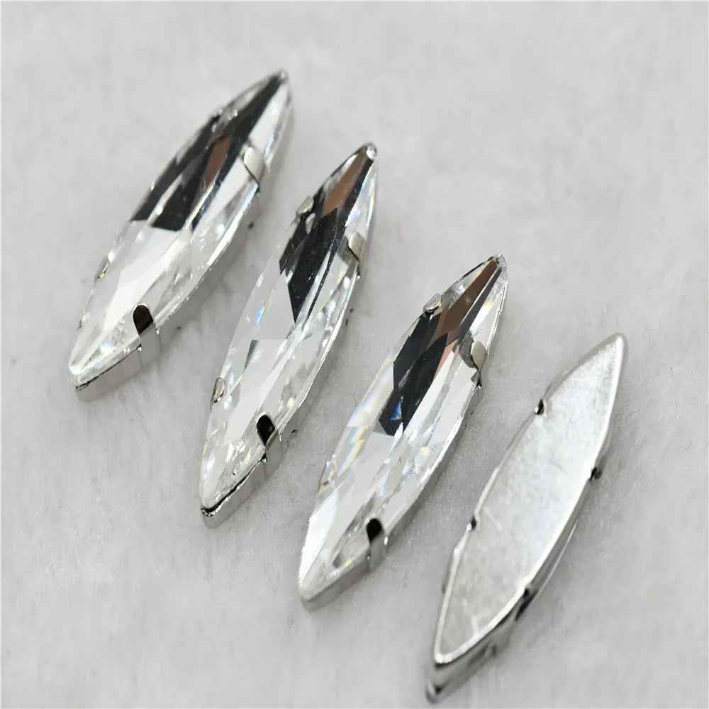 10x35mm Navette stones Christmas style  silver claw setting solder for jewelry or dress shoes sew on