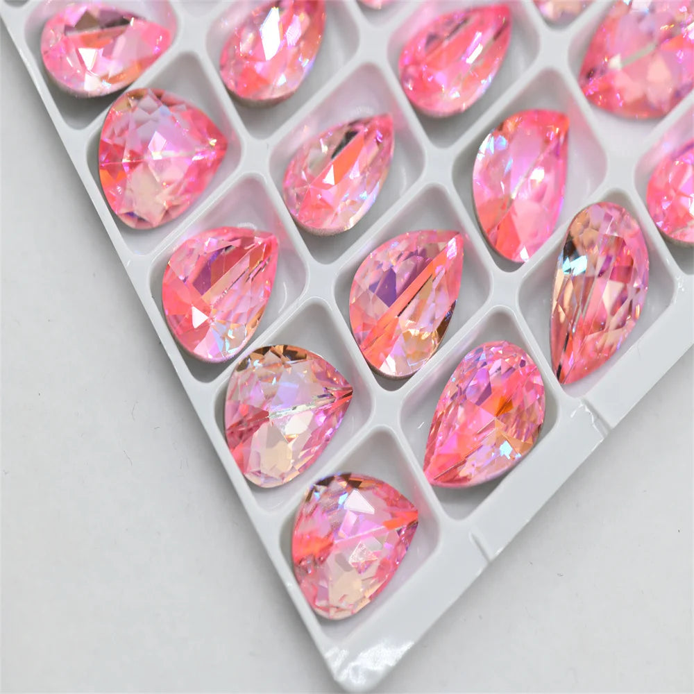 K9  Laser  Shine teardrop 10x14mm strass applique cristal  pointback stones  for bags Needlework beads