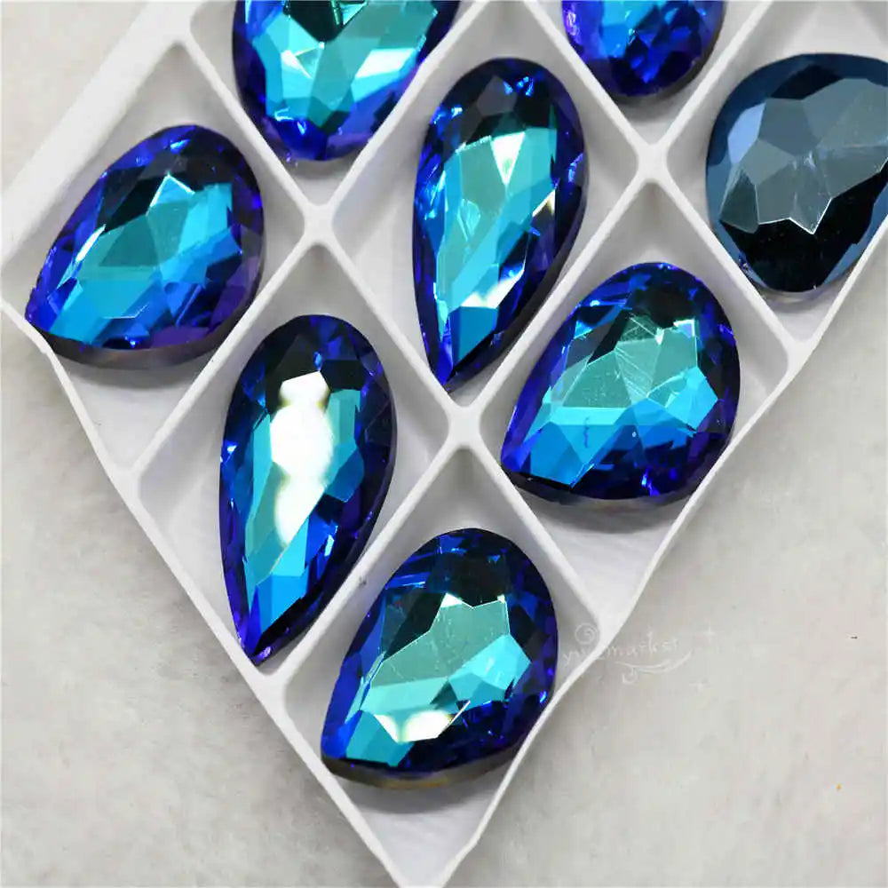 Wholesale Violet Blue Droplet chandelier crystals glass beads  Rivoli Navette  Glue on jewels making rhinestones