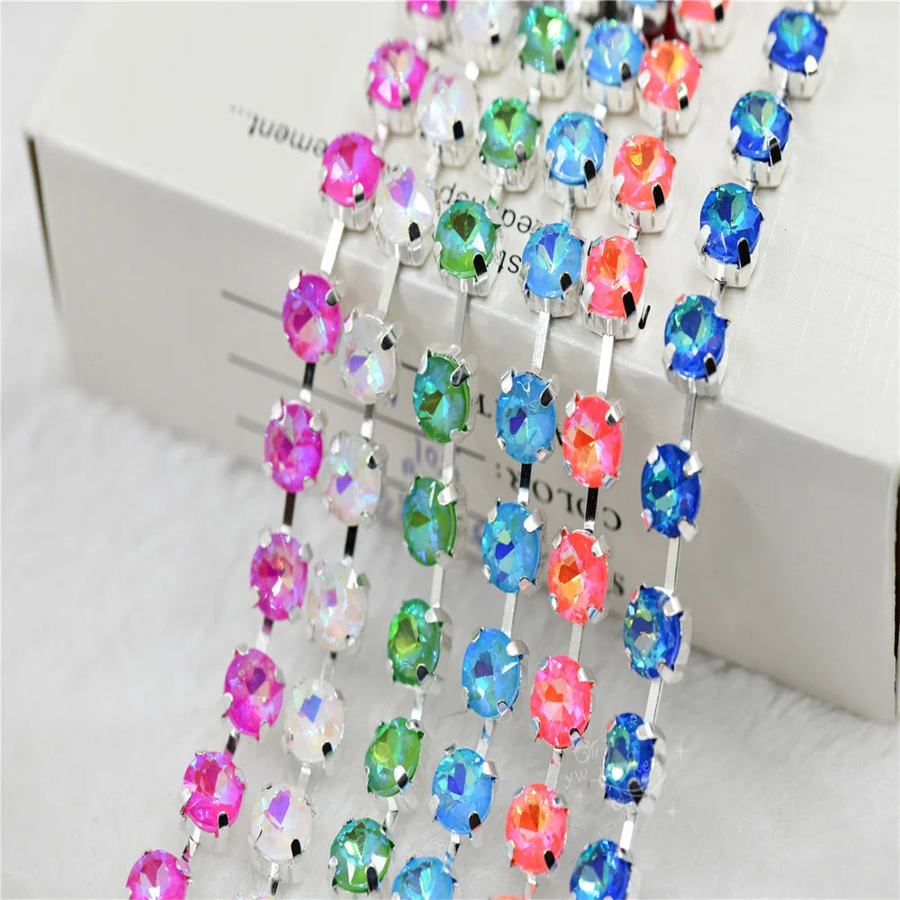 Gem Flower Rhinestones Chain  handmade Applique Strass silver claw for wedding dress sewing Jewelry making ss38  ss28