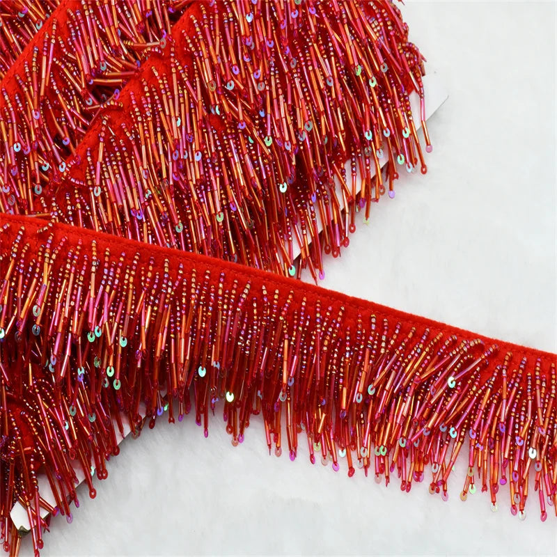 1 Yard 4cm high quality layered Beaded Tassel Fringe for costumes dress crafts sew on DIY Accessories Home Textile Dance