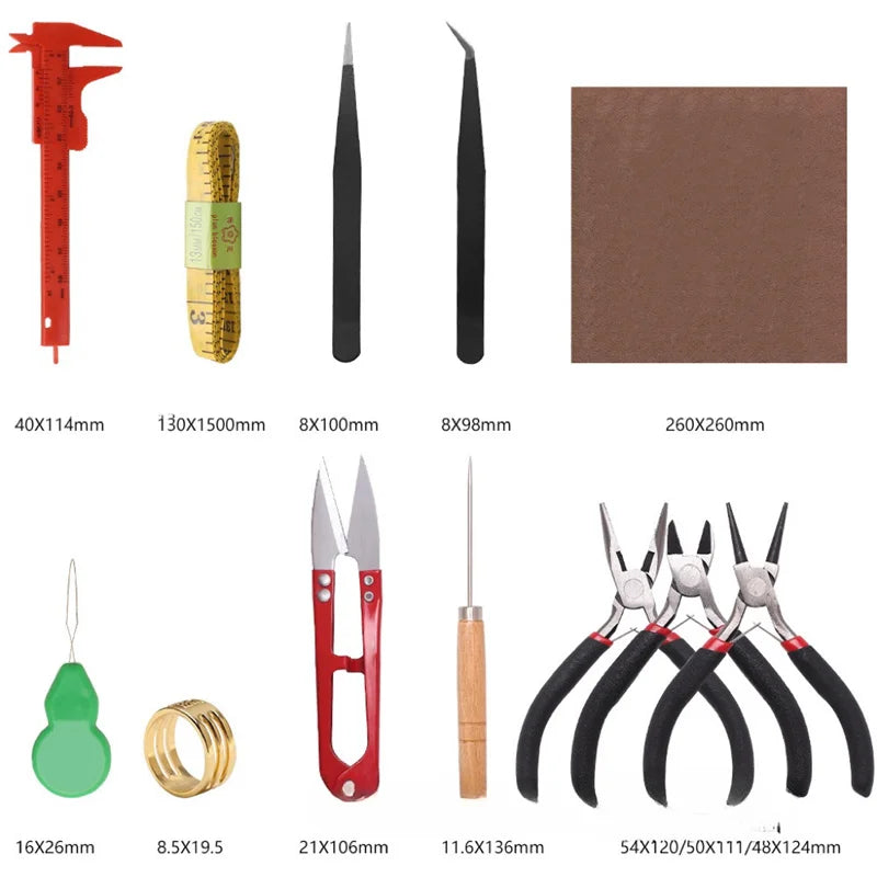 DIY handmade jewelry tool kit pliers scissors tweezers tape measure ring hardware accessories materials