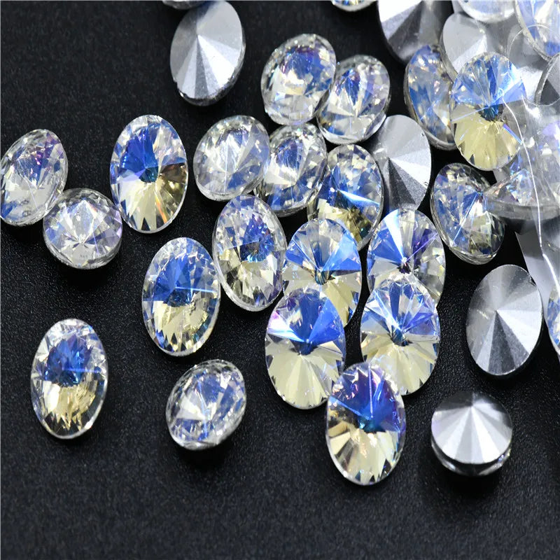 Rivoli Ab Glass Crystal Rhinestones For Needlework Pointback Stones Dress  Decoration Jewelry Making 8mm 10mm 12mm 14mm 18mm