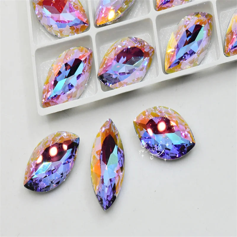 k9  lavender AB glass stones rhineston for decoration  teardrop navette  Diy crafts jewels crystal