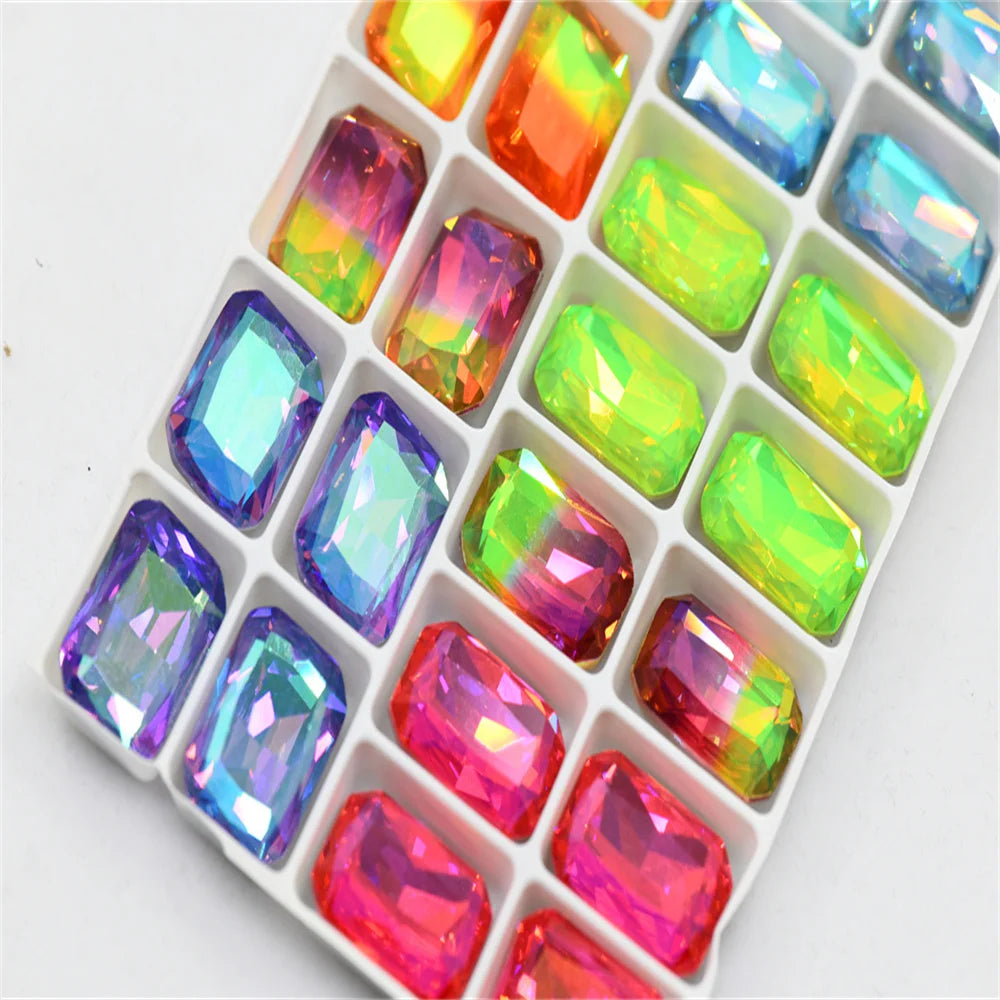 k9 Rectangle mixed color Rhinestones Glass Strass pointback  Glitter For Clothes DIY Sewing Beads For Jewelry 13x18mm   28pcs