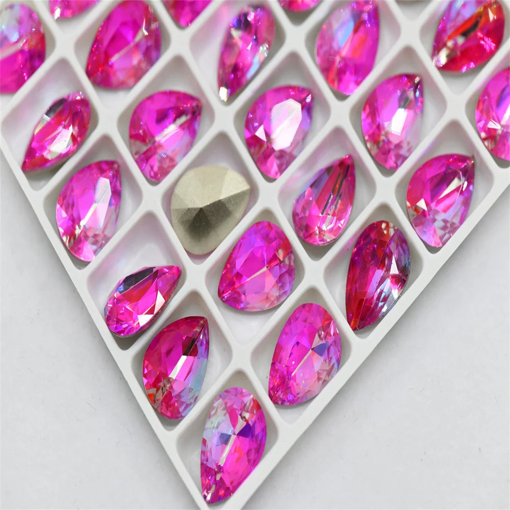 K9  Laser  Shine teardrop 10x14mm strass applique cristal  pointback stones  for bags Needlework beads