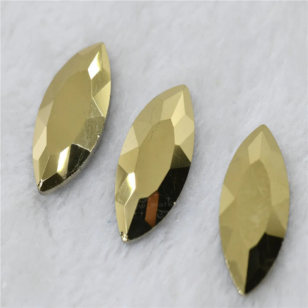 Metallic Gold Glue on Rhinestones Pointback  glass crystal stones jewelry making