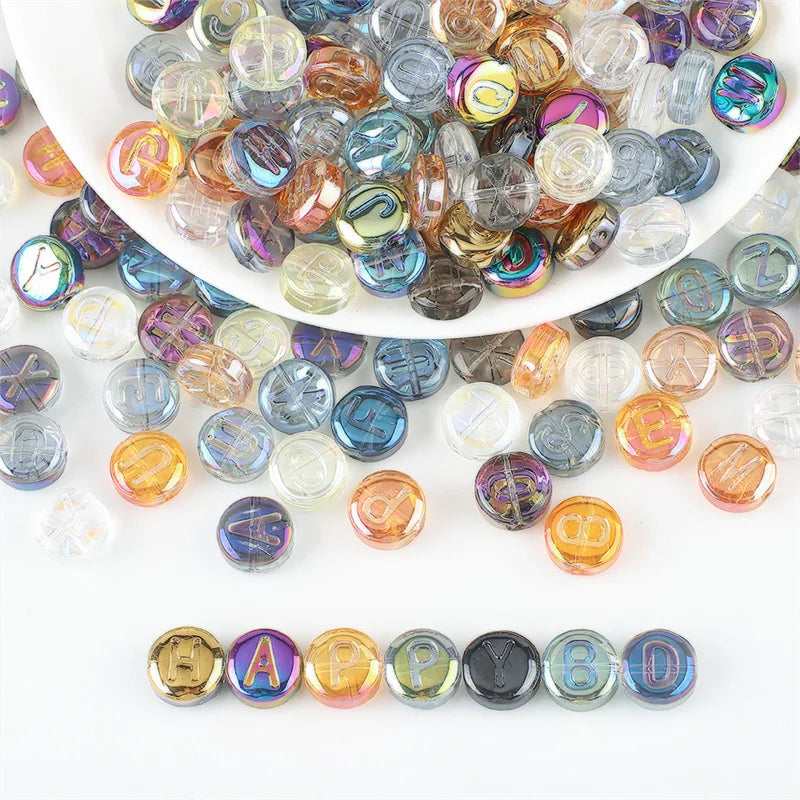 Digital letter beads medium hole glass beads 10MM flat round DIY mobile phone chain jewelry necklace accessories