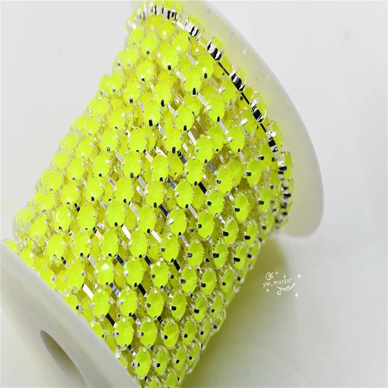 neon color glass Jewelry rhinestones Chain  Handmade  trims Silver claw  ss28 6mm