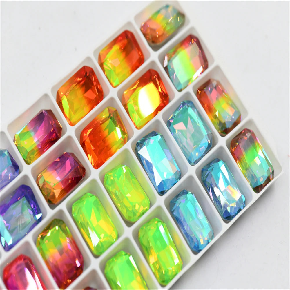 k9 Rectangle mixed color Rhinestones Glass Strass pointback  Glitter For Clothes DIY Sewing Beads For Jewelry 13x18mm   28pcs