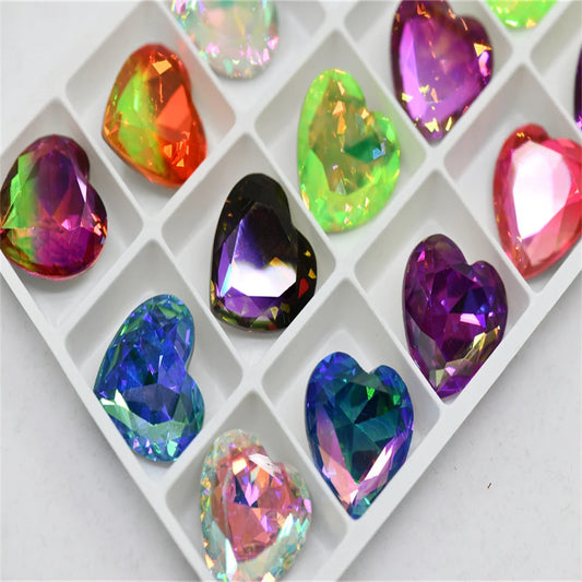 k9 18mm heart mixed color glass rhinestones for crafts Pointback  Jewelry Decoration crystals for needlework 18pcs