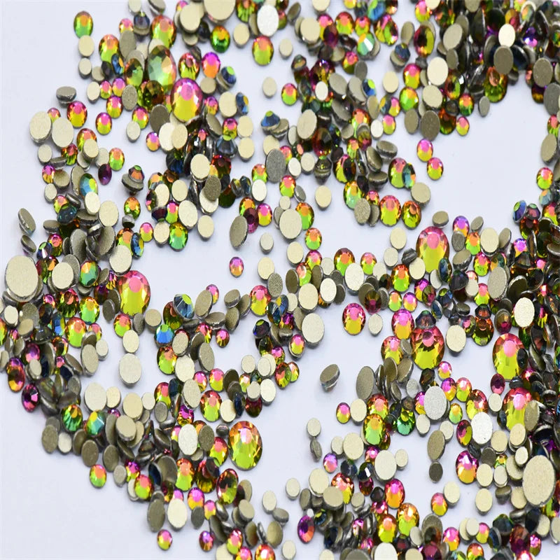 Non Hotfix ss4-ss20 gold FlatBack Rhinestones Nail Art Decorations  Glitter Gems Multicolored  glue on