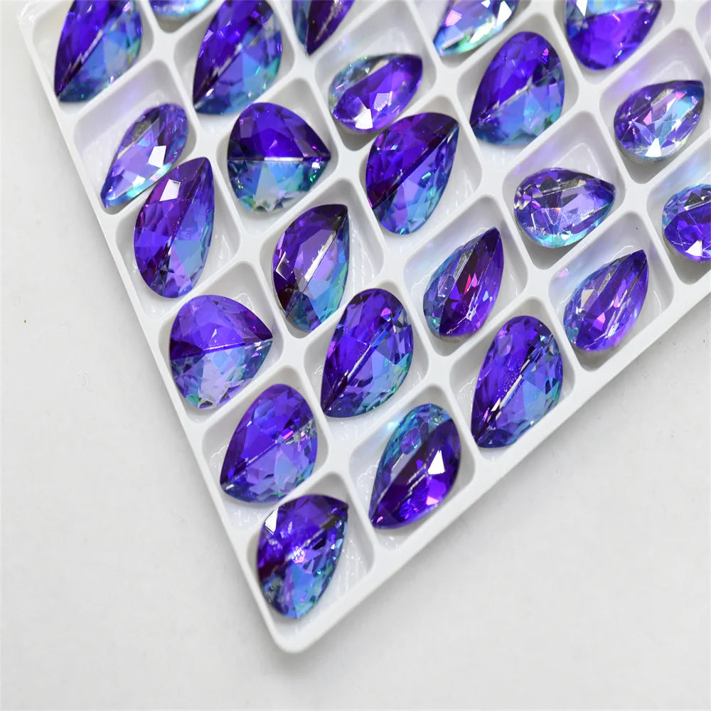 K9  Laser  Shine teardrop 10x14mm strass applique cristal  pointback stones  for bags Needlework beads