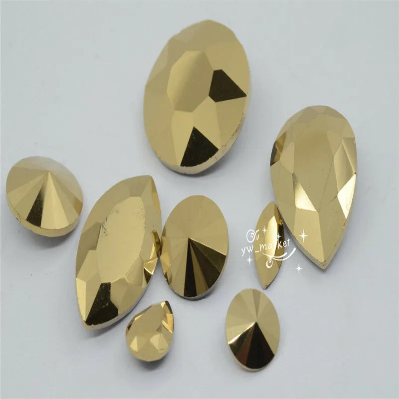 Metallic Gold Glue on Rhinestones Pointback  glass crystal stones jewelry making