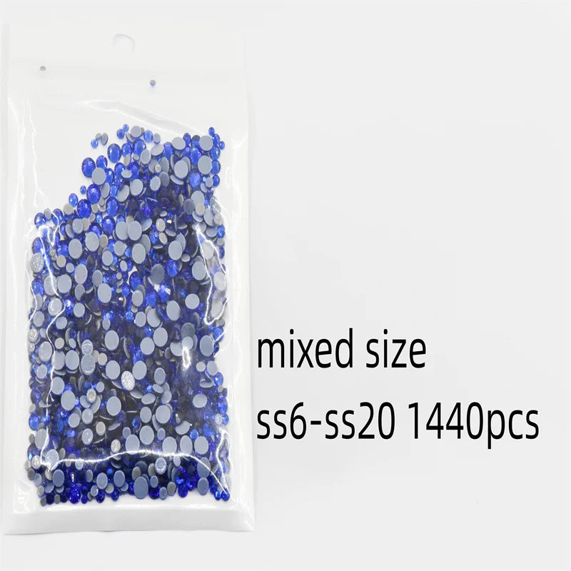 Blue series  Hotfix rhinestones Flatback Crystal  Round Stones for dress clothes bags Decoration Iron On