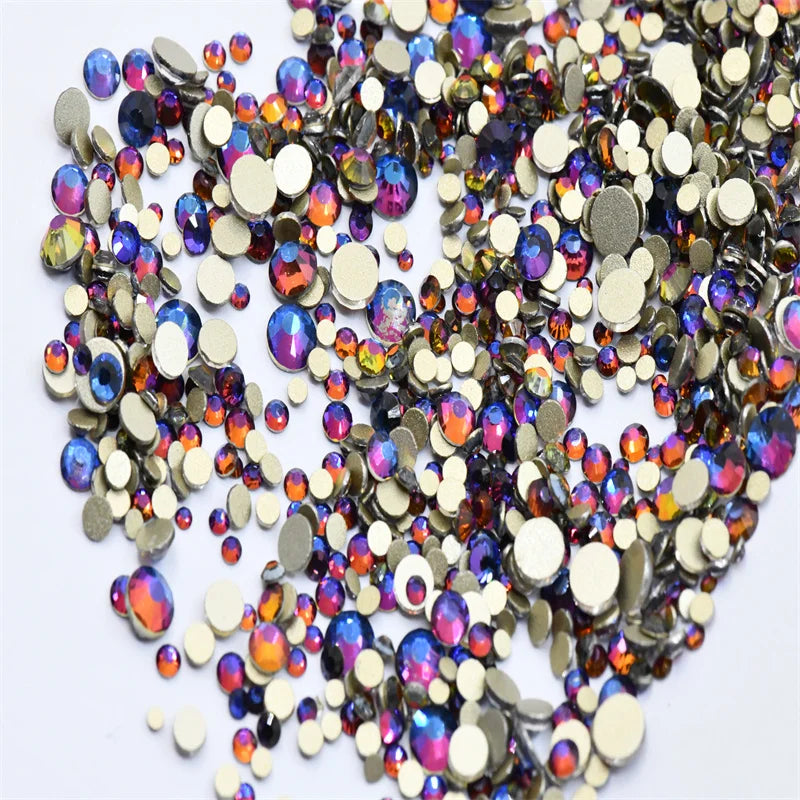 Non Hotfix ss4-ss20 gold FlatBack Rhinestones Nail Art Decorations  Glitter Gems Multicolored  glue on