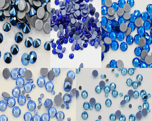 Blue series  Hotfix rhinestones Flatback Crystal  Round Stones for dress clothes bags Decoration Iron On