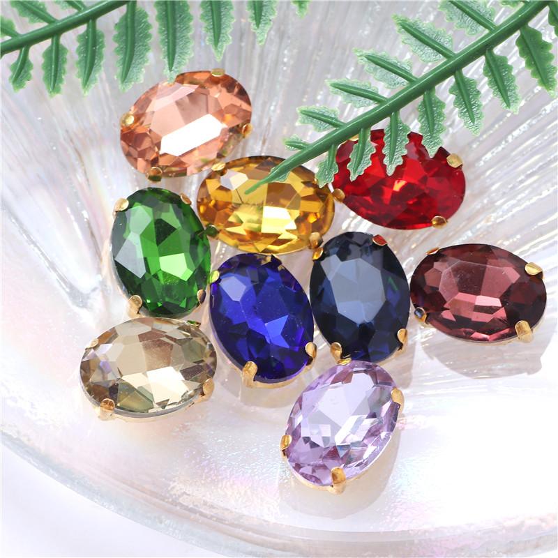 Oval shape Glass Sew on Rhinestones with Gold Claw Handcrafts strass sew on stone  clothing accessories shoes bag diy