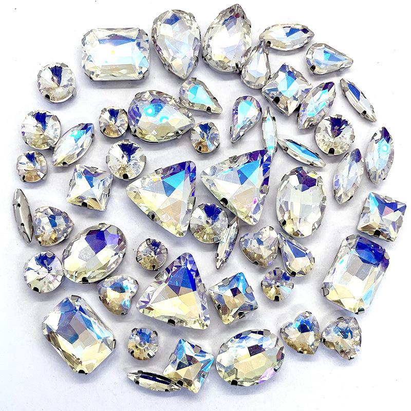 white k claw 50pcs Color Mixed Shape Sew on Glass Rhinestone  Crystal Buckle Diy Wedding Decoration Clothes Shoe Dress