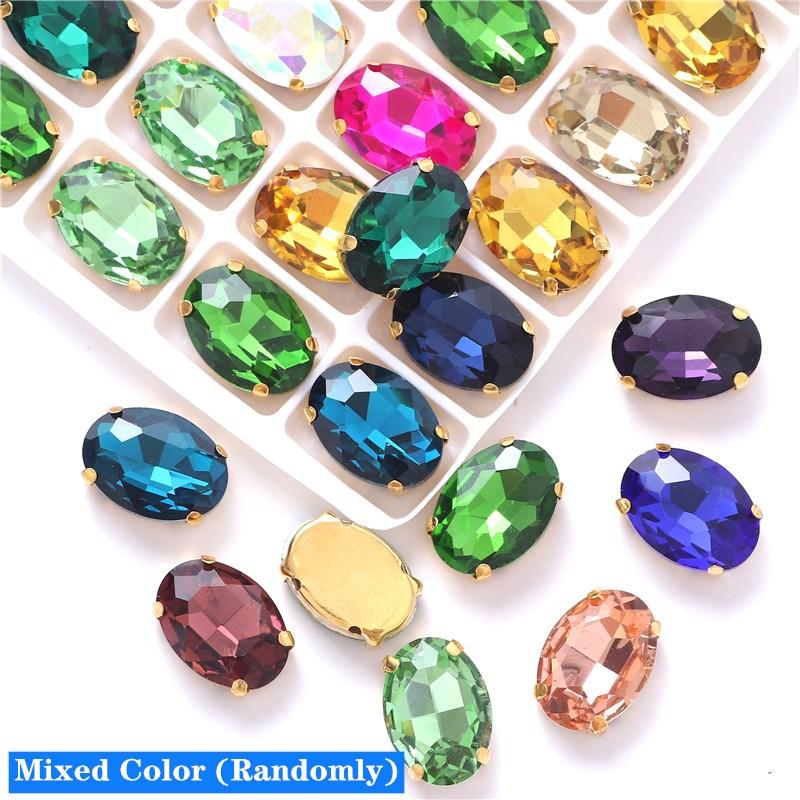 Oval shape Glass Sew on Rhinestones with Gold Claw Handcrafts strass sew on stone  clothing accessories shoes bag diy