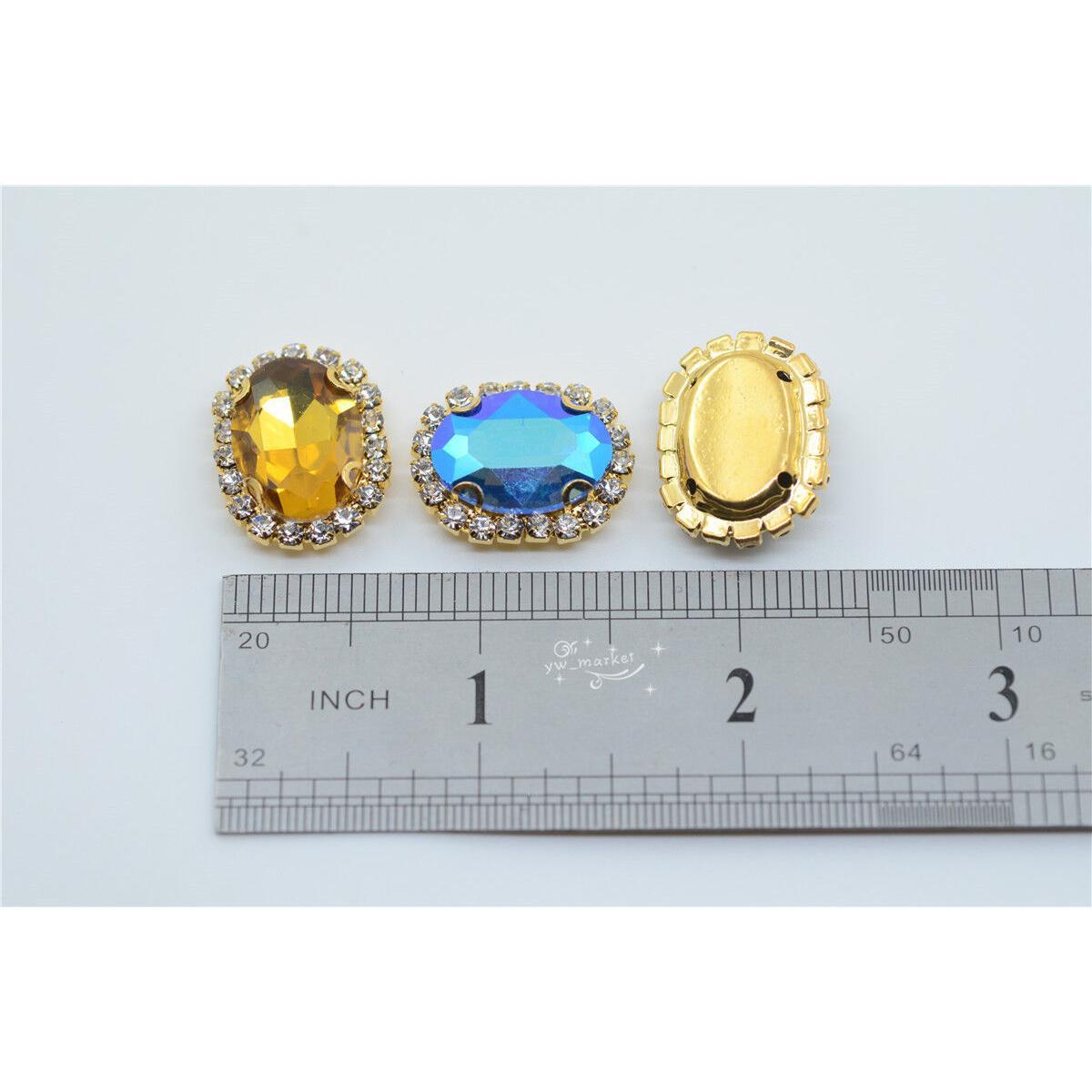 12pcs crystal glass rhinestone sew on button trim 13x18mm oval golden color your