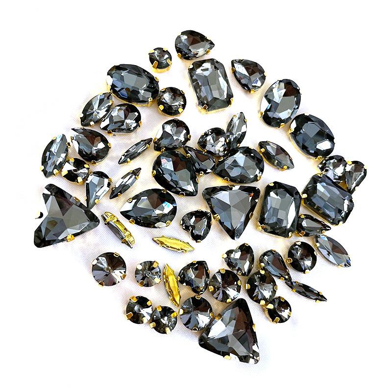 50pcs Color Mixed Shape Sew on Glass Rhinestone Gold Claw Crystal Buckle Diy Wedding Decoration Clothes Shoe Dress