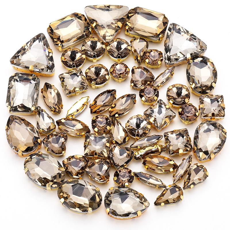 50pcs Color Mixed Shape Sew on Glass Rhinestone Gold Claw Crystal Buckle Diy Wedding Decoration Clothes Shoe Dress