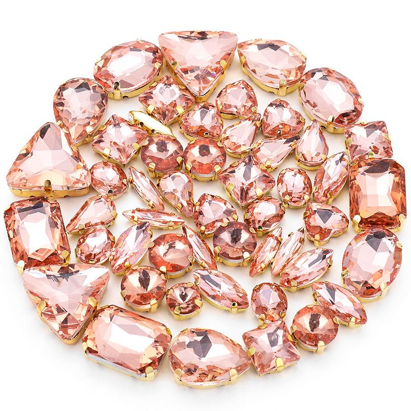 50pcs Color Mixed Shape Sew on Glass Rhinestone Gold Claw Crystal Buckle Diy Wedding Decoration Clothes Shoe Dress