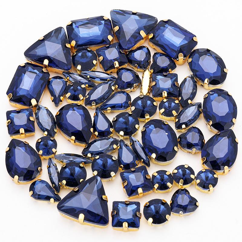 50pcs Color Mixed Shape Sew on Glass Rhinestone Gold Claw Crystal Buckle Diy Wedding Decoration Clothes Shoe Dress