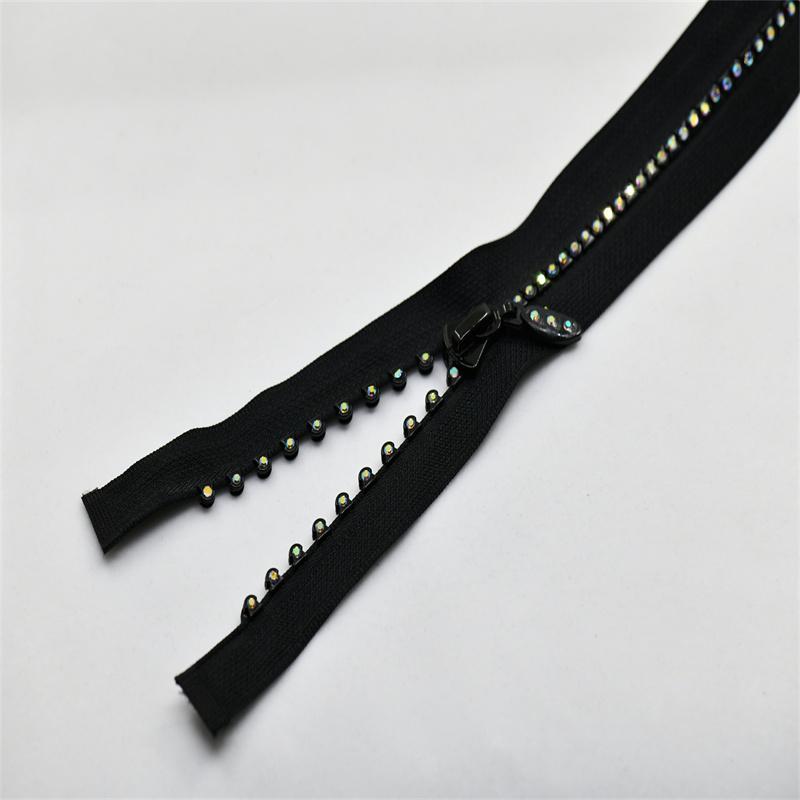 1pcs 60cm A grade AB Rhinestone zipper black white green color for clothes sew on open end