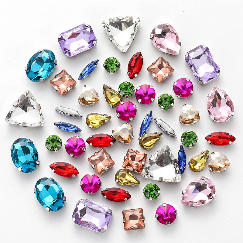 white k claw 50pcs Color Mixed Shape Sew on Glass Rhinestone  Crystal Buckle Diy Wedding Decoration Clothes Shoe Dress