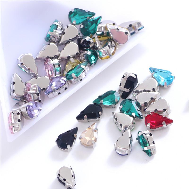 Colorful Teardrop Glass Crystal Sew on Rhinestones with Silver Claw Sew On Gemstones for Clothing Accessories