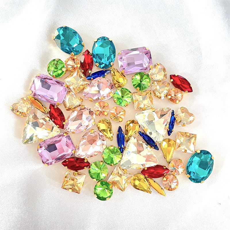 50pcs Color Mixed Shape Sew on Glass Rhinestone Gold Claw Crystal Buckle Diy Wedding Decoration Clothes Shoe Dress