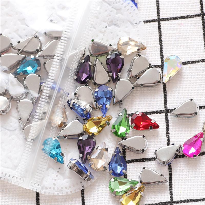 Colorful Teardrop Glass Crystal Sew on Rhinestones with Silver Claw Sew On Gemstones for Clothing Accessories