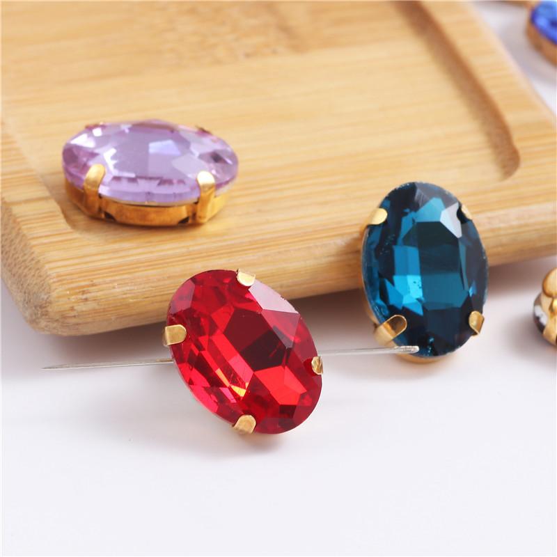 Oval shape Glass Sew on Rhinestones with Gold Claw Handcrafts strass sew on stone  clothing accessories shoes bag diy