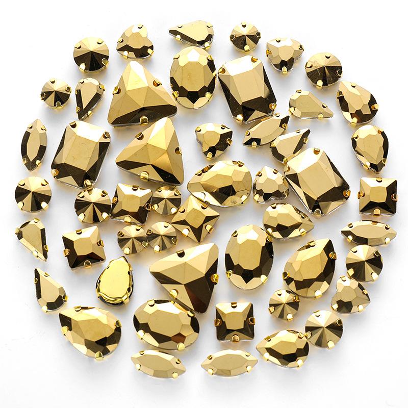 50pcs Color Mixed Shape Sew on Glass Rhinestone Gold Claw Crystal Buckle Diy Wedding Decoration Clothes Shoe Dress