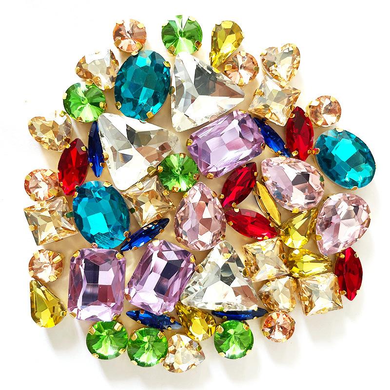 50pcs Color Mixed Shape Sew on Glass Rhinestone Gold Claw Crystal Buckle Diy Wedding Decoration Clothes Shoe Dress